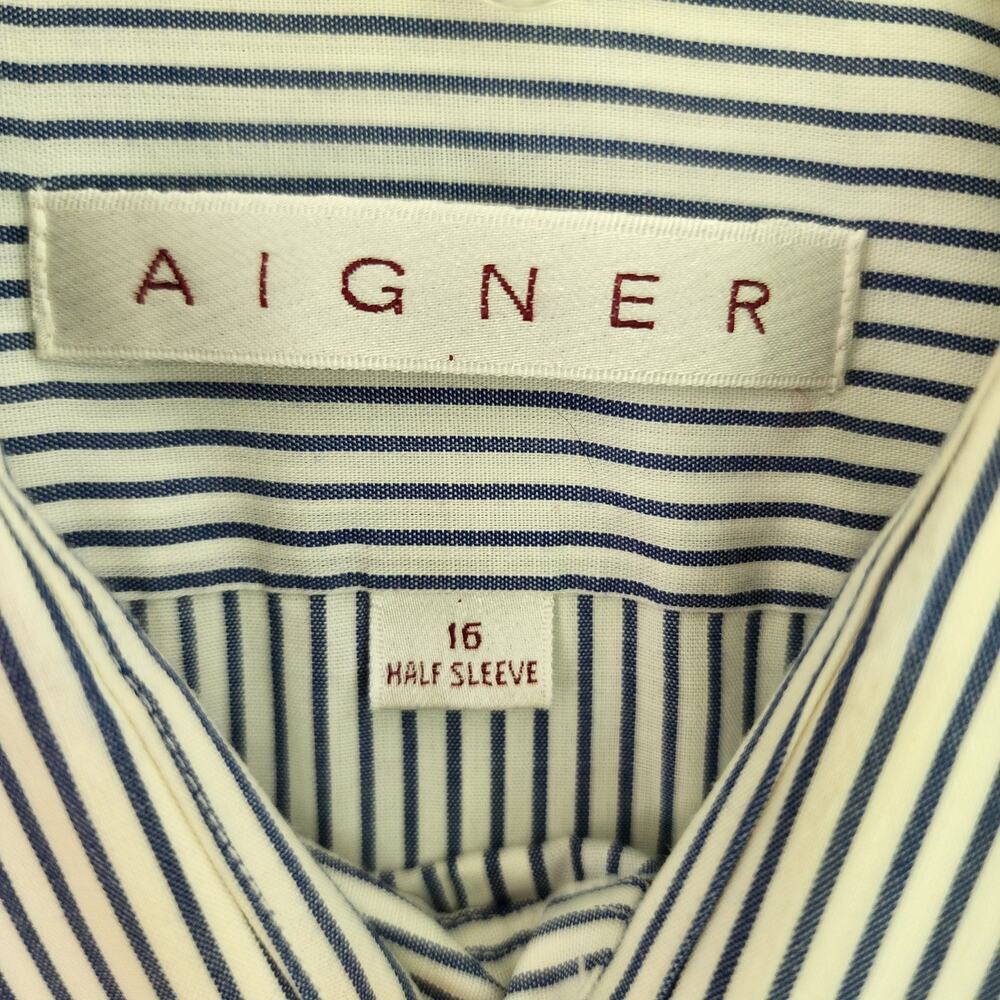 Vintage Etienne Aigner Men's 16 Half Sleeve Striped Button Front Dress Shirt - Picture 4 of 6